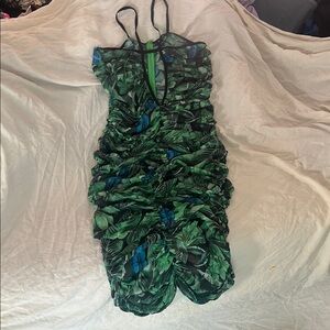 AKIRA Green and Blue Leaf Print Maxi Dress